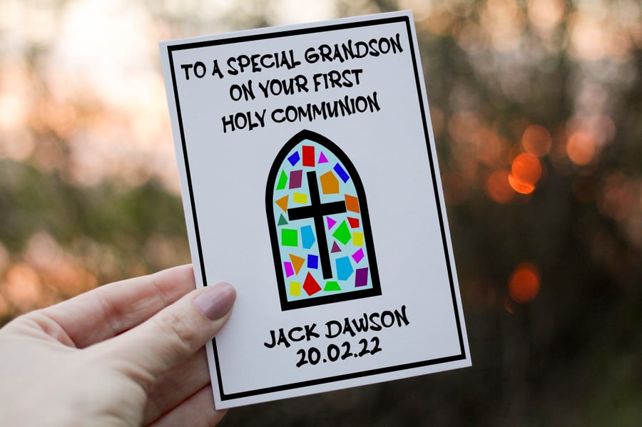 Grandson First Communion Day Card, Holy Communion Card, Congratulations Grandson