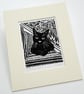 Black Cat Linocut Print - Hand Pulled Linocut Print - Image 2