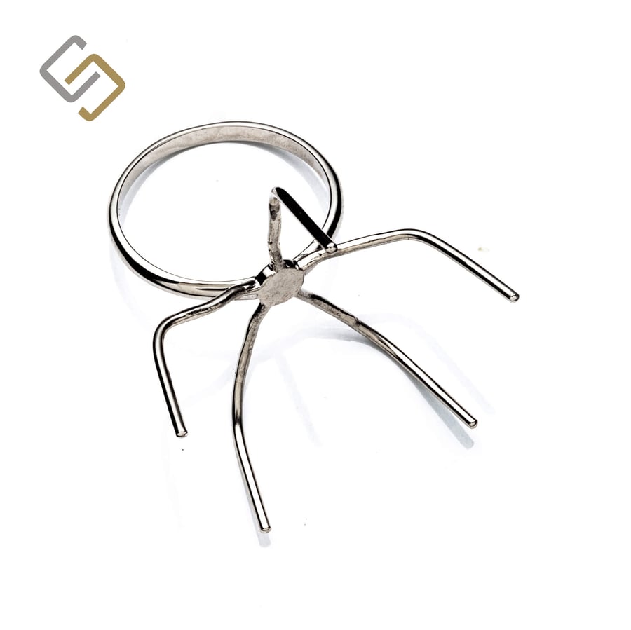 Freeform Ring with Wire Prong Mounting in Sterling Silver 