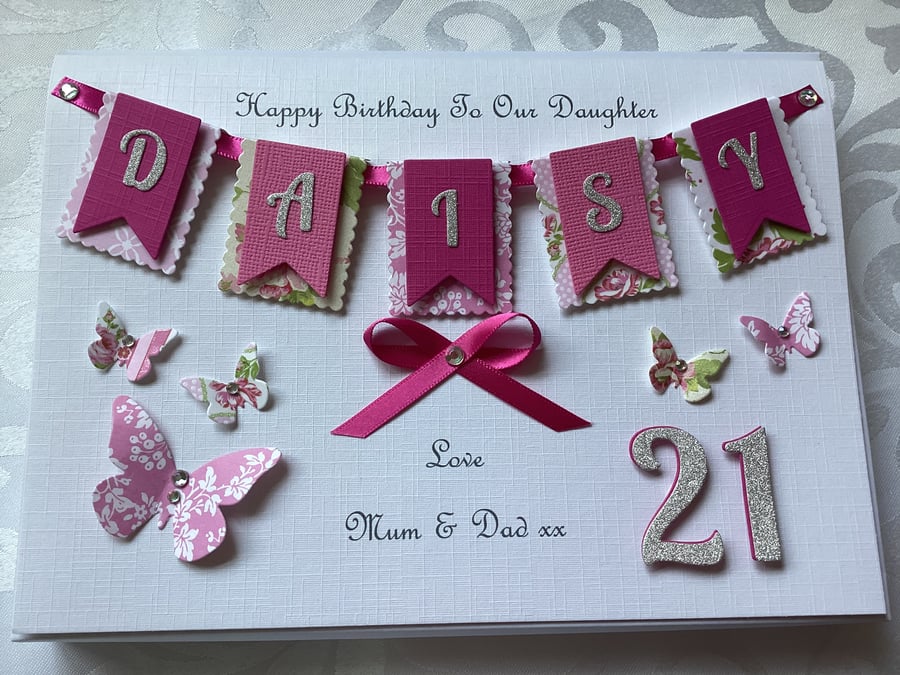 Personalised Handmade Birthday Card Daughter Granddaughter 18 21 30 40 50 60 70