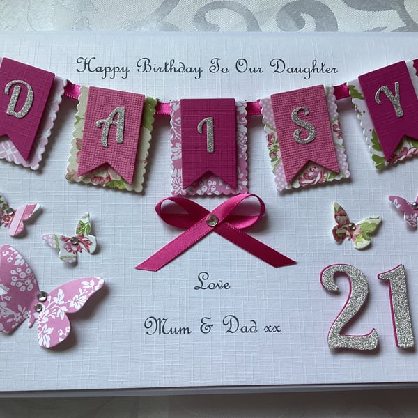 Personalised Handmade Birthday Card Daughter Granddaughter 18 21 30 40 50 60 70