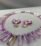 Elegant Ametrine & Purple Cultured Pearl Graduated Collar Necklace and Earrings - Image 2