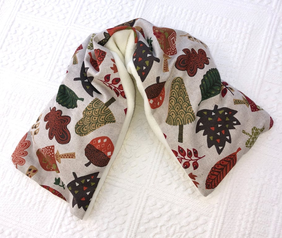 Wheat Bag Autumn Toadstools cotton linen fabric ivory fleece reverse 48cm