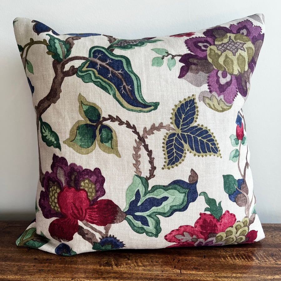 Sanderson Amanpuri linen and velvet cushion cover jewel colours