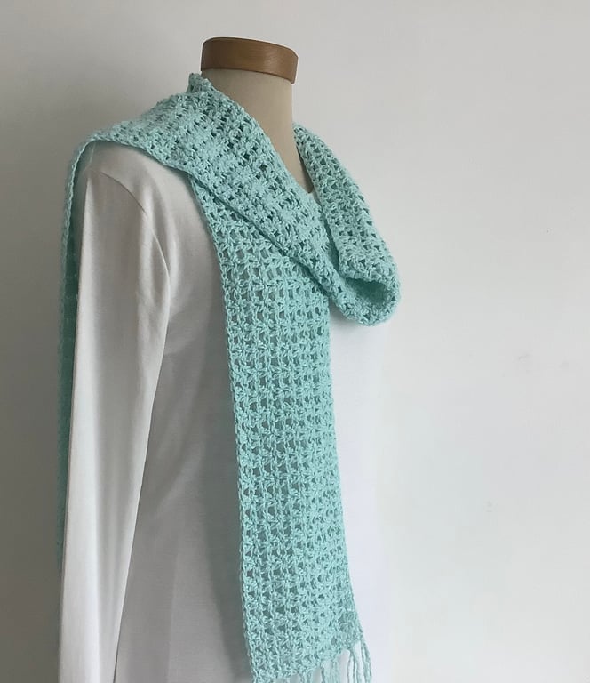 COTTON  and SILK scarf. 'Wayside' . Lightweight , all-seasons. Pale blue.