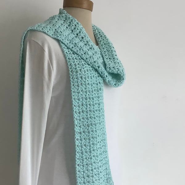 COTTON  and SILK scarf. 'Wayside' . Lightweight , all-seasons. Pale blue.