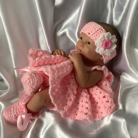 Crochet Dolls clothes Dress Set for a 14” Berenguer Doll or similar 