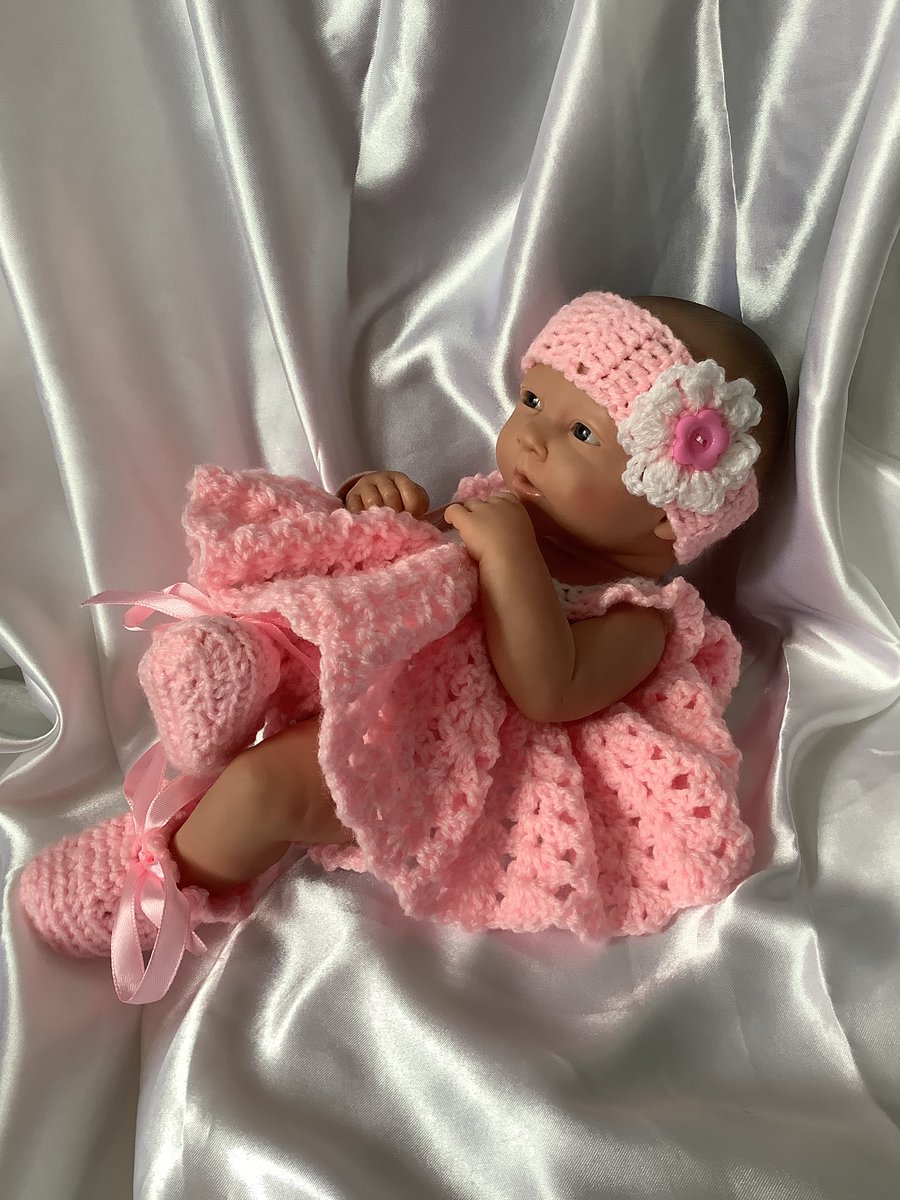 Crochet Dolls clothes Dress Set for a 14” Berenguer Doll or similar 