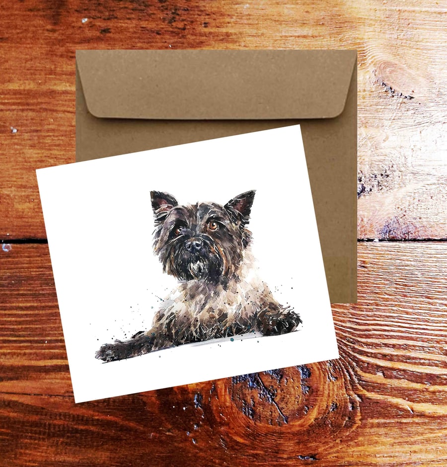 Cairn Terrier II Square Greeting Card- Cairn Terrier Dog card, Cairn Terrier Dog