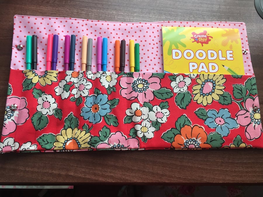 Cath Kidston red floral pen and doodle pad wallet
