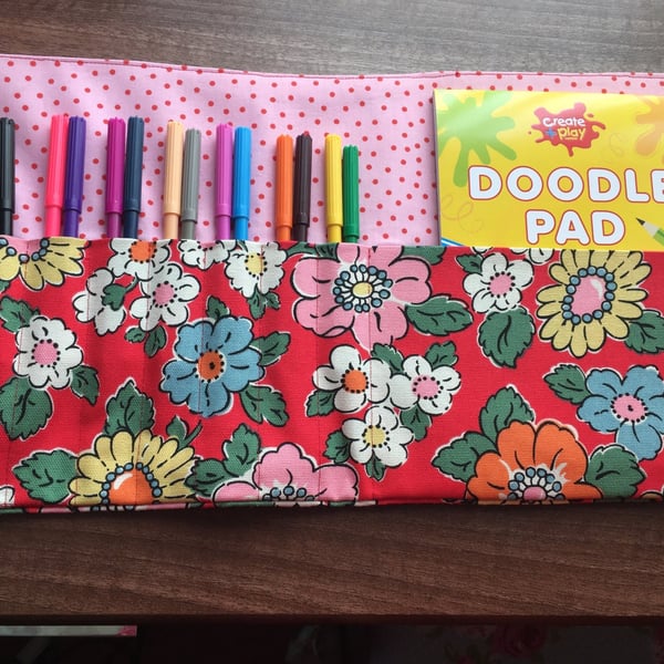 Cath Kidston red floral pen and doodle pad wallet