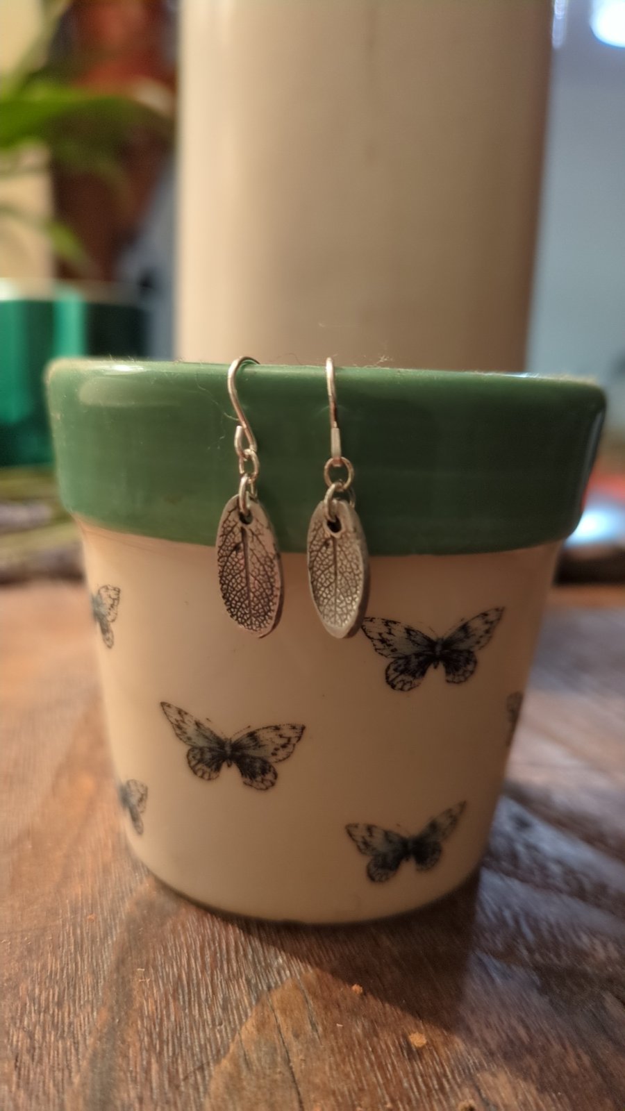 Silver sage leaf earrings 
