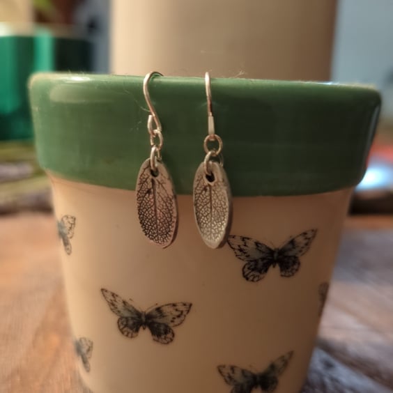 Silver sage leaf earrings 