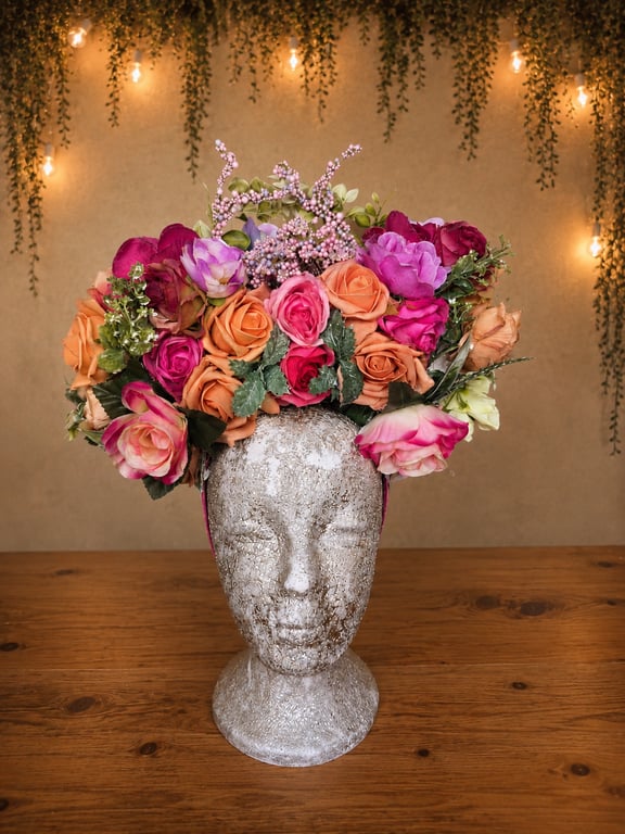 Orange Pink Flower Crown Handmade Festival Headpiece Fairy Floral Crown
