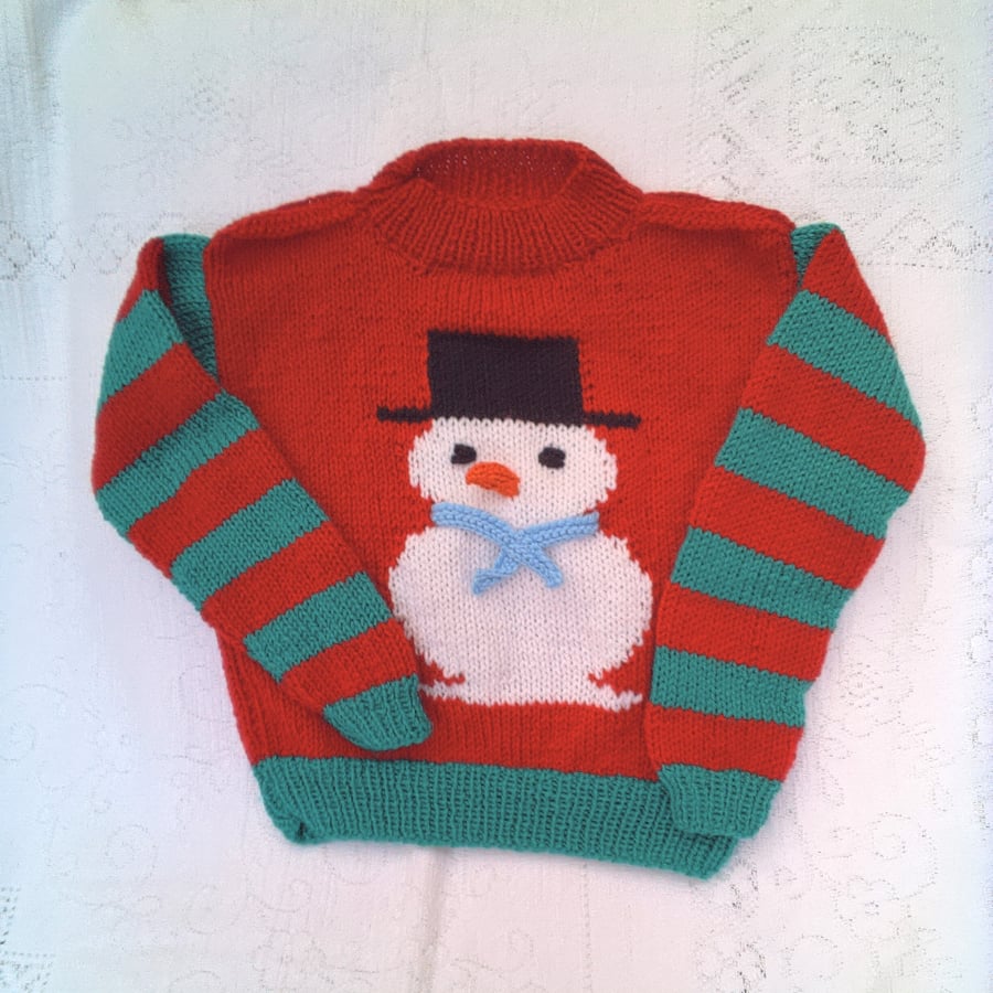 Snowman Aran Weight Novelty Christmas Jumper, Child's Seasonal Jumper