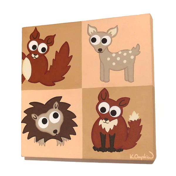 Woodland Animals Nursery Artwork - cute squirrel, fawn, hedgehog and fox art