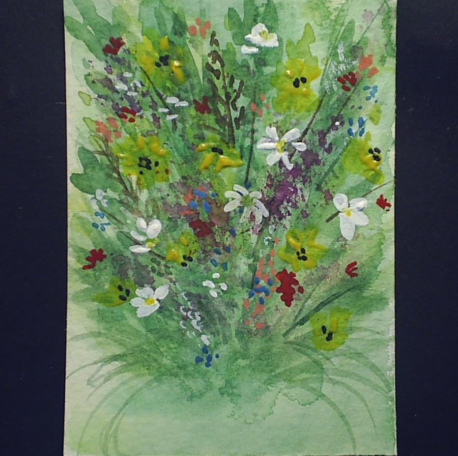 aceo SFA original miniature watercolour painting floral spray