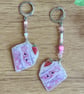 Pink Strawberry Cake Earrings - Glitter Asymmetrical Dangle Huggie Hoops