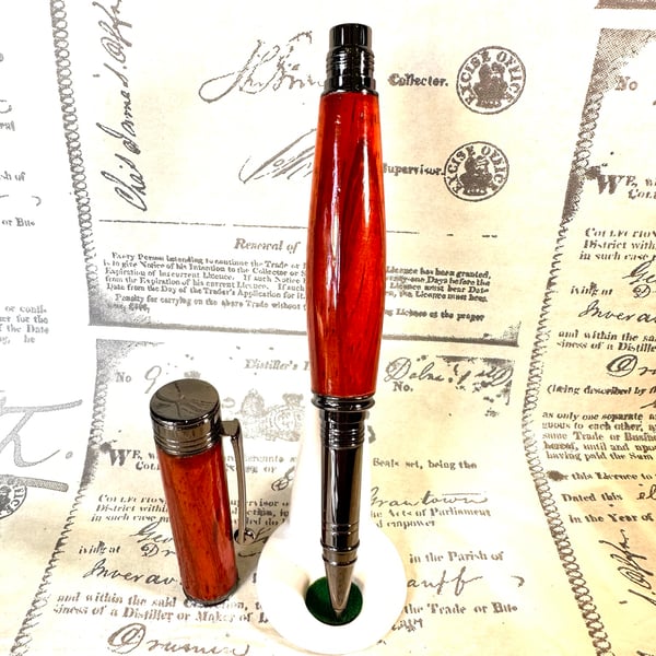 Dark Chrome & Padauk Rollerball Pen