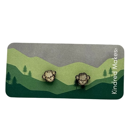 Sheep Wooden Stud Earrings