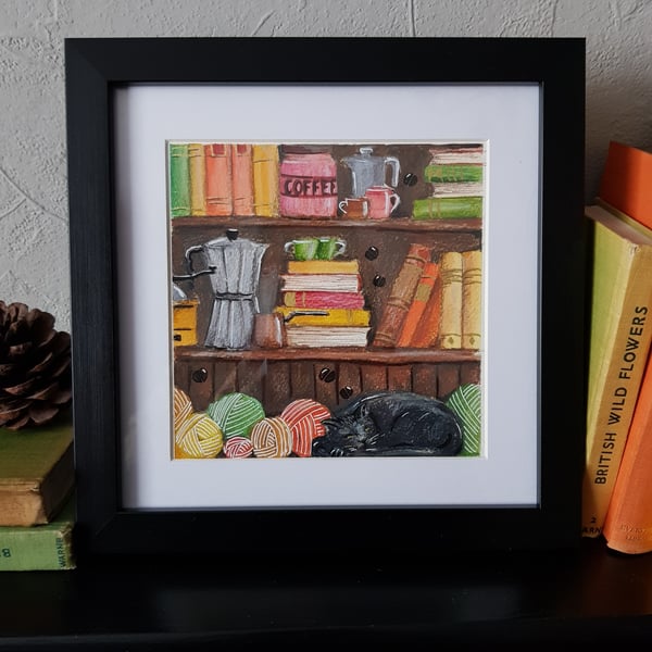 Coffee and books original art