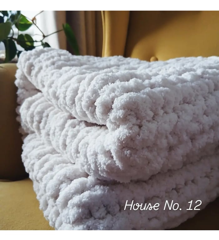 Chunky Hand-Knitted Chenille Blanket