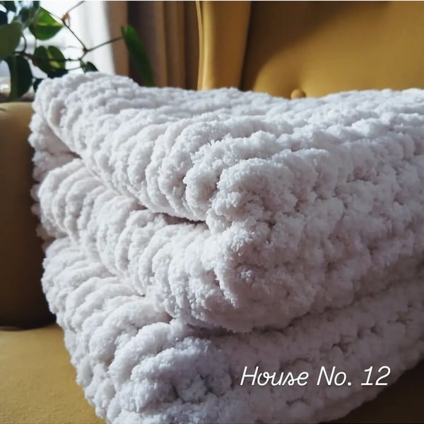 Chunky Hand-Knitted Chenille Blanket