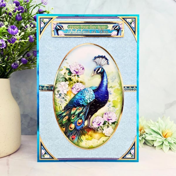 Elegant Peacock Birthday Card For Her Or Him In Teal-Turquoise Colours