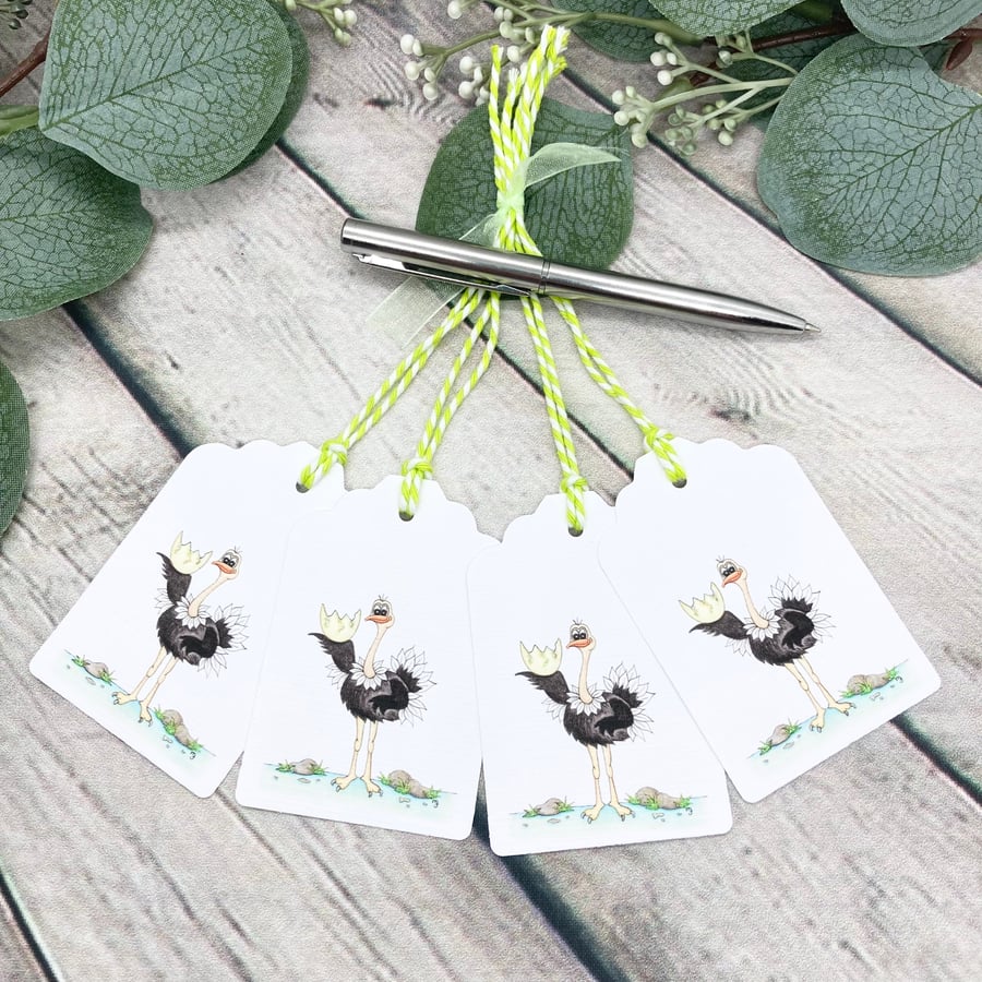 Ostrich Gift Tags - set of 4 tags