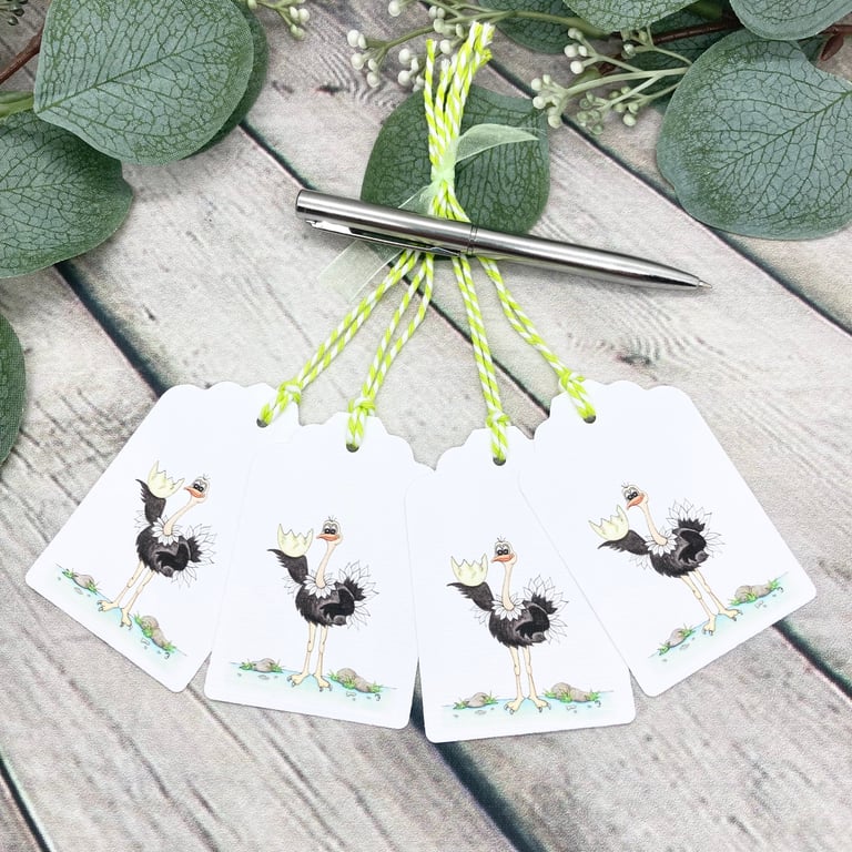 Ostrich Gift Tags - set of 4 tags