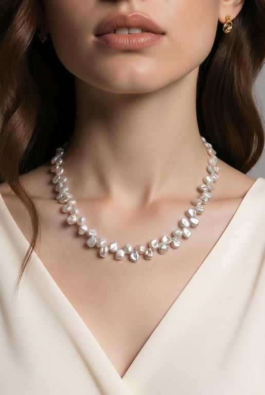 Keshi Freshwater Pearl Necklace in Sterling Silver