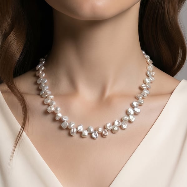 Keshi Freshwater Pearl Necklace in Sterling Silver