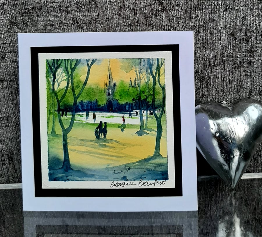 Handpainted Blank Card. Handmade. Letterbox Gift. Keepsake Stroll In The Park