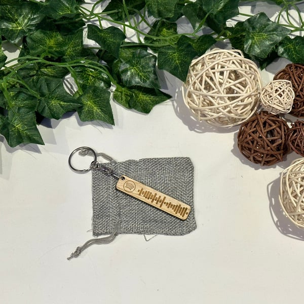 Personalised Spotify Keyring, Spotify Code Wood Keychain with Gift Bag