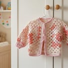 Handmade Crochet Hexagon Cardigan Baby Pink White Granny Square Jacket
