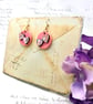Pale pink heart washi paper blossom wooden earrings - Image 2