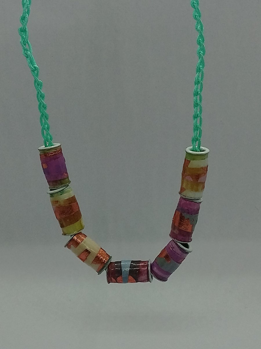 Aqua Paper Bead Necklace 