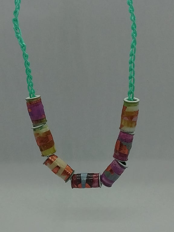 Aqua Paper Bead Necklace 