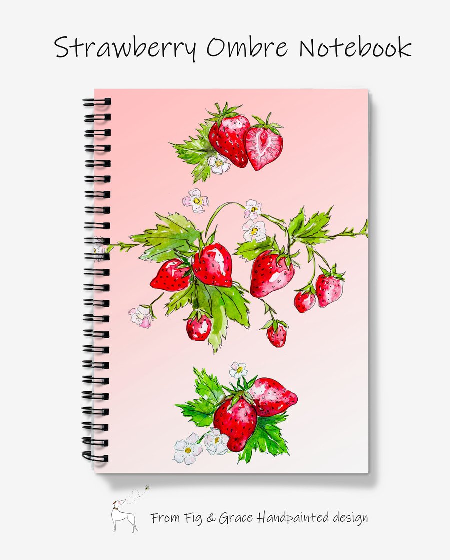 Strawberry Ombre Notebook Berry Fruit Pink Writing Pad Girly Stationary Summer V