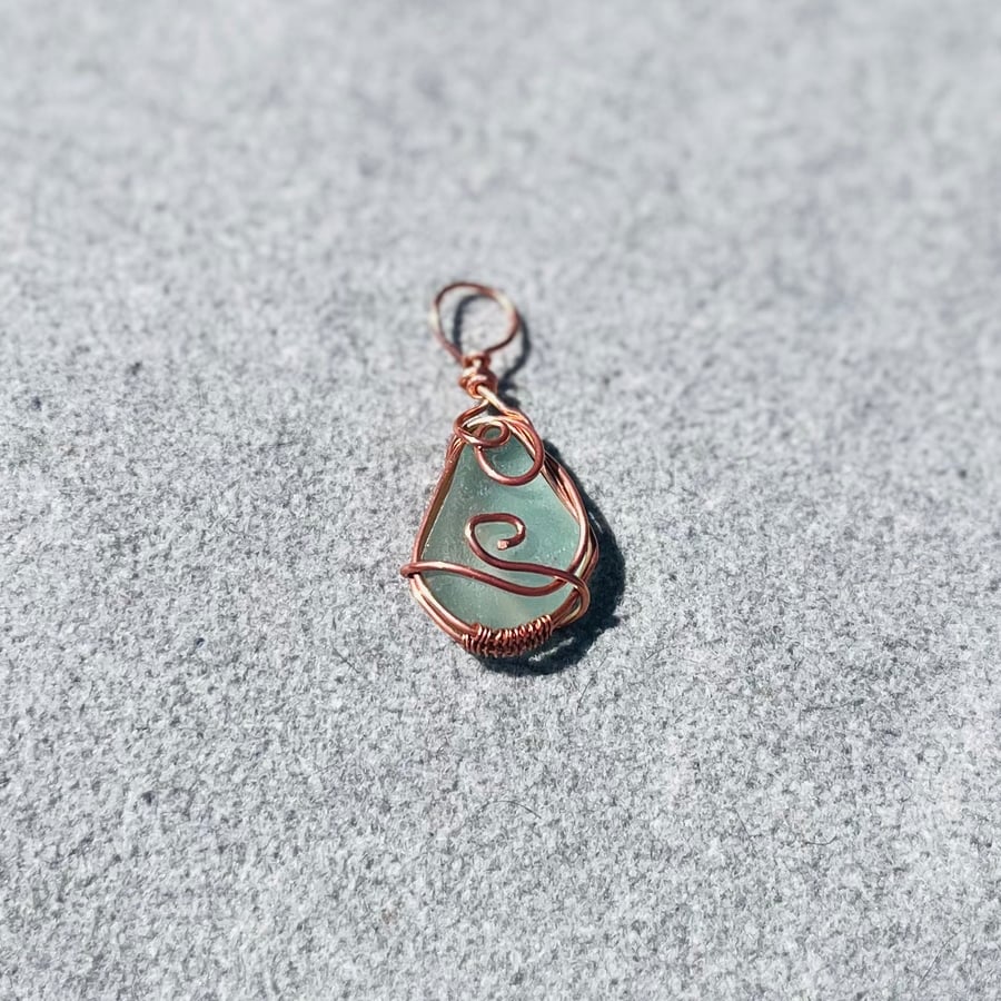 Wire Wrapped Copper Scottish Sea Glass Pendant 
