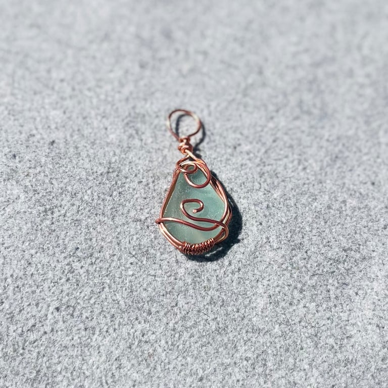 Wire Wrapped Copper Scottish Sea Glass Pendant 