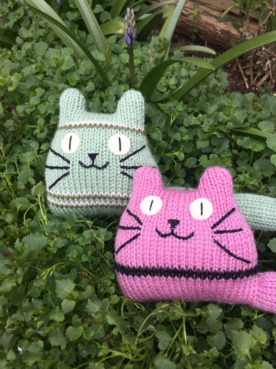 candy colour  hand knitted kitten decoration 