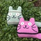 candy colour  hand knitted kitten decoration 