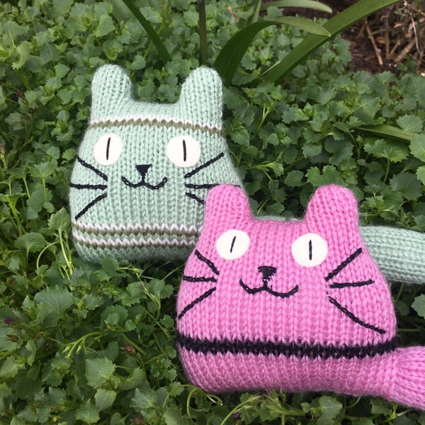 candy colour  hand knitted kitten decoration 
