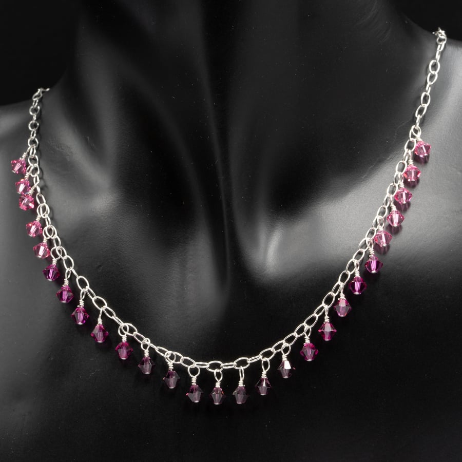 Necklace with Swarovski crystal beads and sterling silver pink ombre necklace