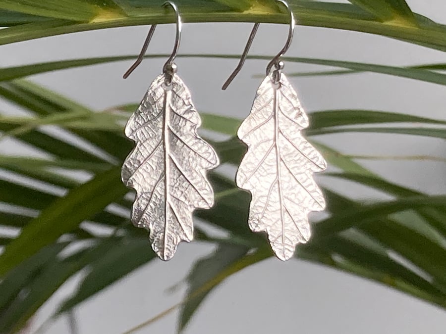 Handmade Fine Silver Baby Oak Leaf dangle earrings
