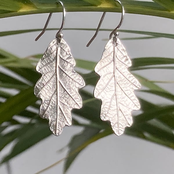 Handmade Fine Silver Baby Oak Leaf dangle earrings
