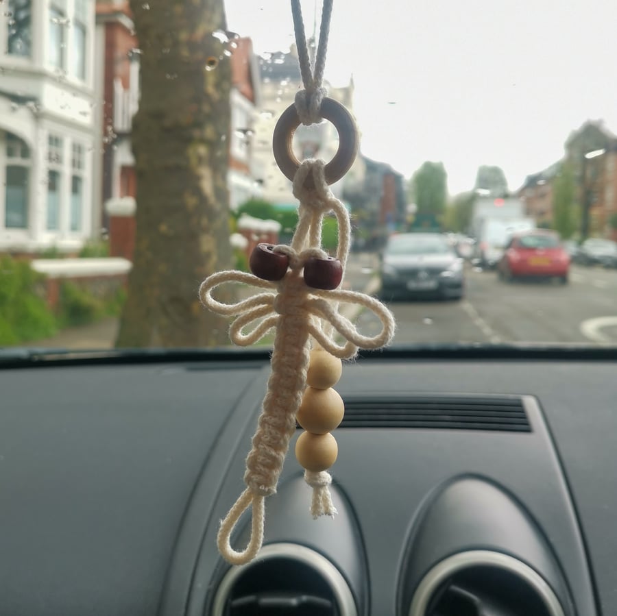 Macrame car diffuser, essential oil air freshener - dragonfly OIL INCLUDED