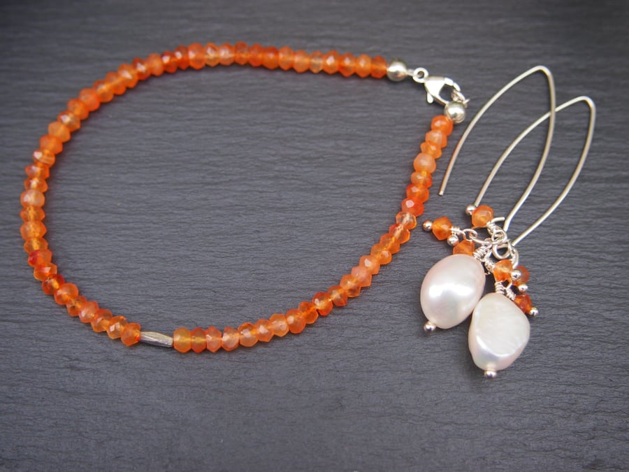 Delicate carnelian and sterling silver bracelet