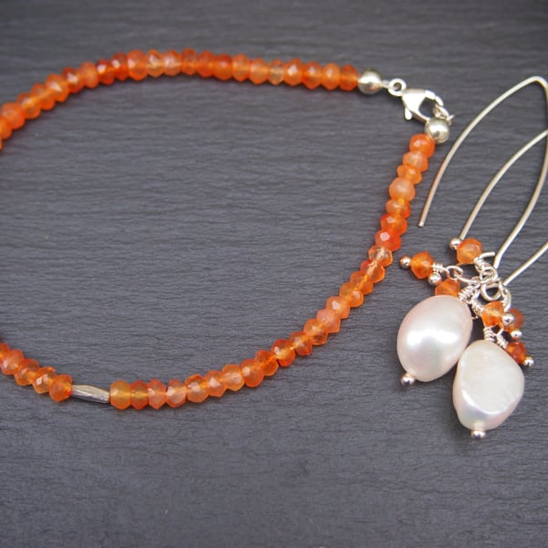 Delicate carnelian and sterling silver bracelet